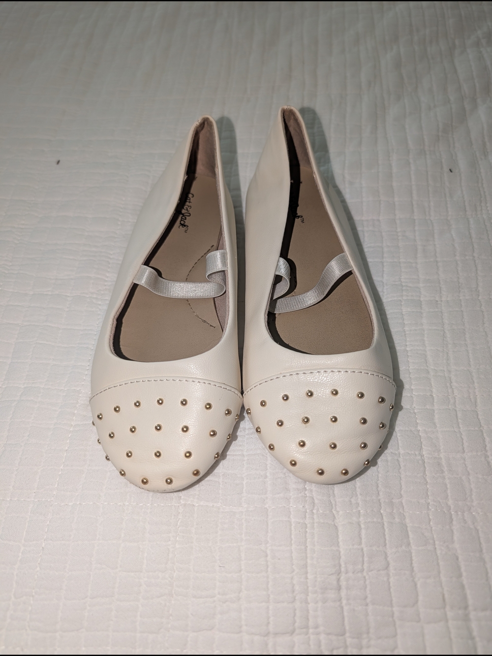 Cat & Jack Ivory Ballet Flats with Gold Stud Accents